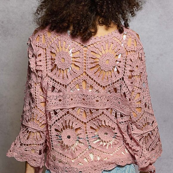 Pol Bohemian Dream Weaver Crochet Top -Rose Pink - Picture 3 of 4